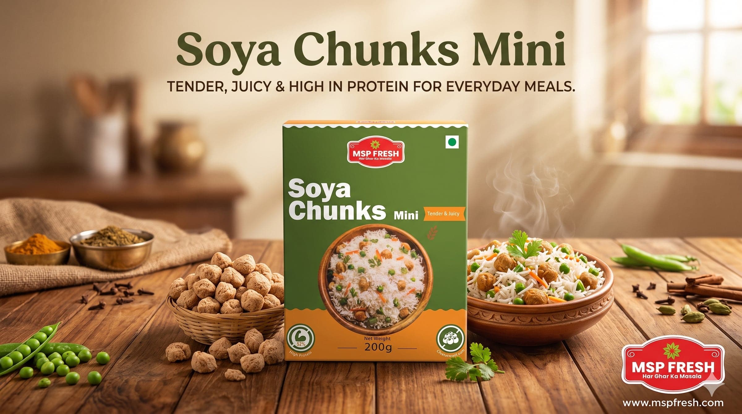 MSP Fresh Soya Chunks Mini — “Tender, juicy & high in protein for everyday meals”