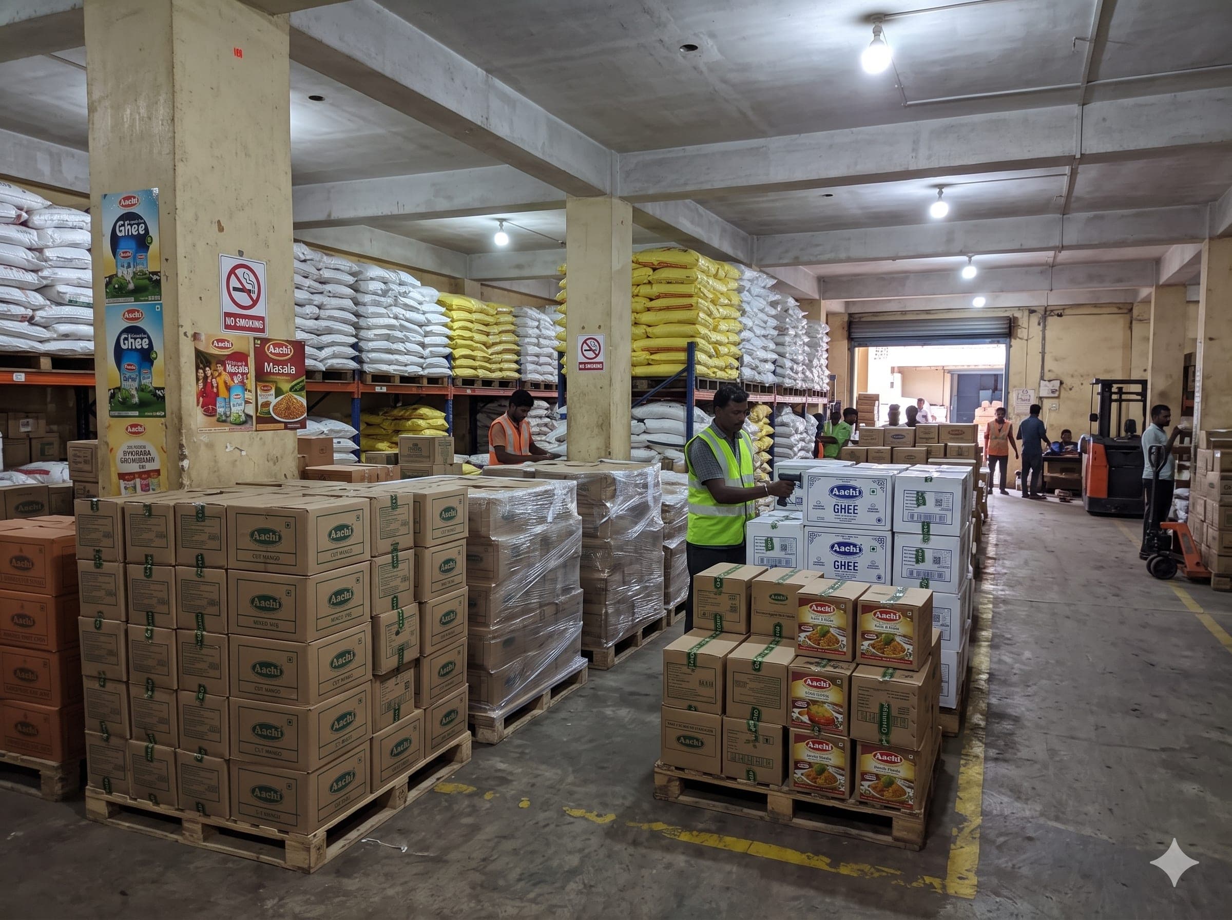Cartons of packaged products on pallets in the warehouse